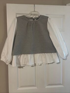 Women’s Layered Look Grey & White Long-Sleeve Top